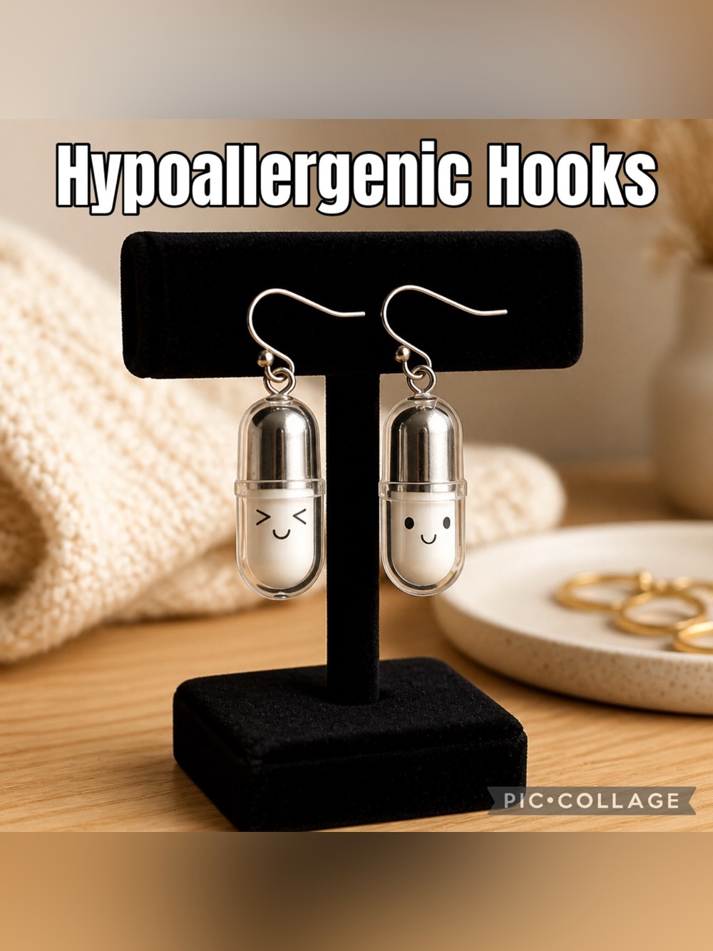 Cute Capsule Dangle Earrings in Black & White